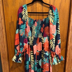 Maxi Dress Floral Hawaiian Long Sleeve Long Women Beach Flowy Light